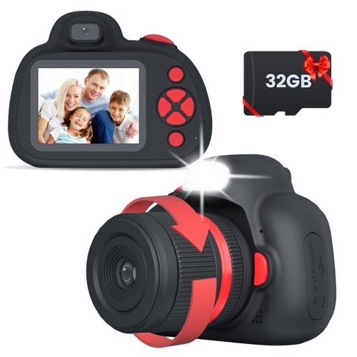 MOREXIMI Kids Camera, Digital Camera for Kids 3-8 Year Old, Birthday, Toys for Girls, 2.4" IPS Screen, Video Camcorder with Flash, 32G Card Included, Perfect Size (Black)