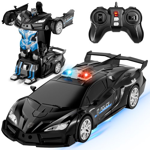 Toforo Remote Control Car, Transform Toys RC Car with One-Button Deformation and 360° Rotating, 2.4Ghz 1:18 Scale Transforming Robot Toys Police Car Toys for Ages 4-7 6-8 8-12 Girls Boys Toys (Black)