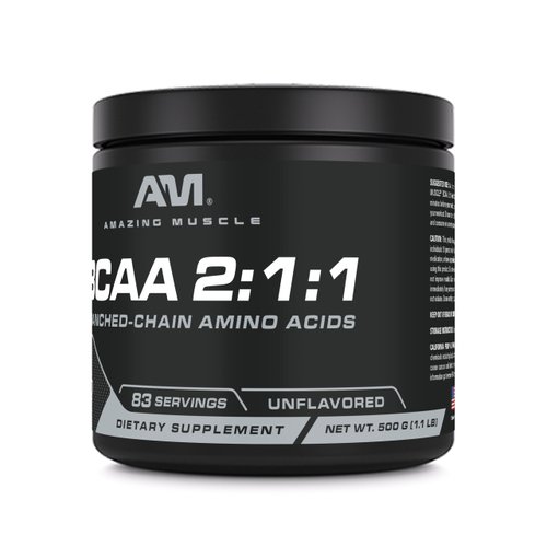 Amazing Muscle BCAA Amino Supplement | 2:1:1 Branched Chain Amino Acid Ratio | Unflavored | Net Weight 500 Grams (1.1 Lb) | Non-GMO | Gluten-Free | Made in USA