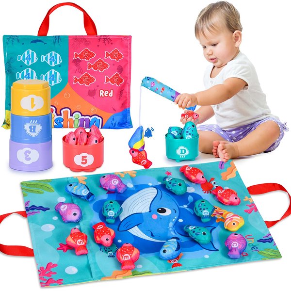 Montessori Toys for 1 Year Old Boy Girl Birthday Gifts, Fishing Game for Toddlers 1-3 with Stacking Cups, Toddler Toys Sensory Learning Educational Toys for 1 Year Old Must Haves Toys Baby Fishing Toy