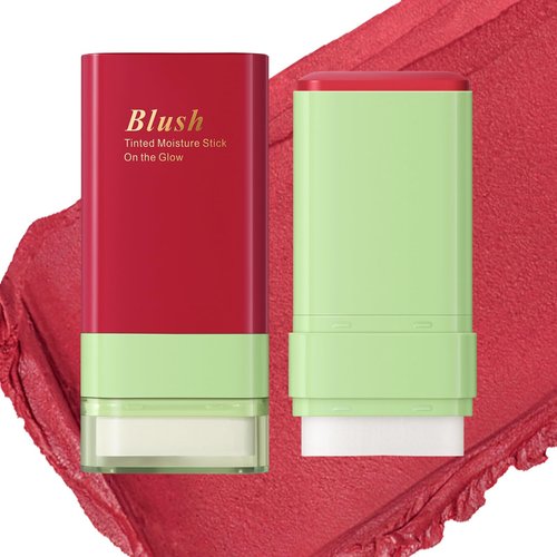 SWETIYOU Blush Stick for Cheeks and Lips with Built-In Blending Sponge, On-the-Go Glow Blush, Hydrating Solid Cheek Tint, Multi-use Blush Makeup Stick, Tinted Moisture Sticks (Color:01#Hot Red)