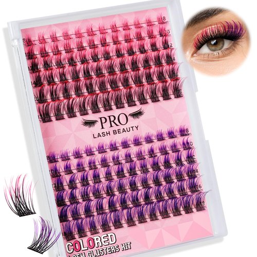 Hollywood Lashes 144 Pcs Colored Lash Extension Individuals 8-18 Mixed 2 Colors Pink+Purple Lash Extensions Super Thin Band And Reusable Soft & Comfortable Diy At Home (Pink+Purple,D-8-18mix)