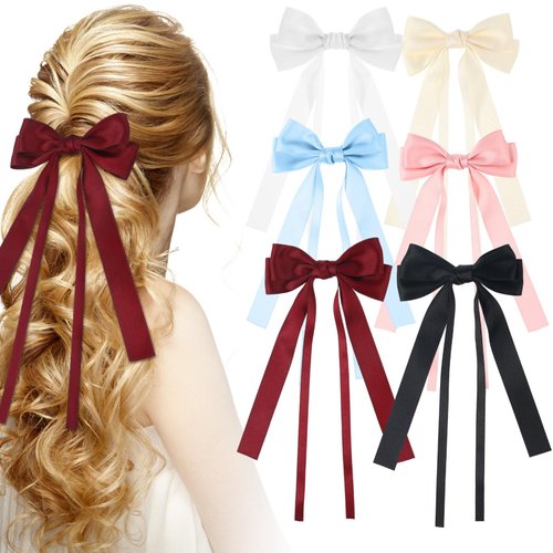 PACKOVE 6 Pcs Ribbon Hair Clip Bows Hair Clips Satin Hair Bows Bowknot Barrettes Alligator Clips ...