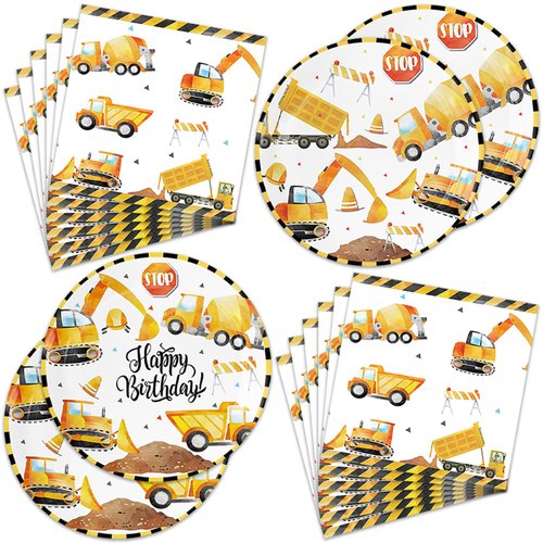 40Pcs Construction Party Supplies 20 Plates + 20 Napkin Construction Birthday Party Decorations Plates