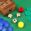 Left Right Center Dice Game Set, Include 3 1-inch Wooden Dices and 48 Pcs Chips in Wooden Box, Easy to Store and Carry Around for Travel