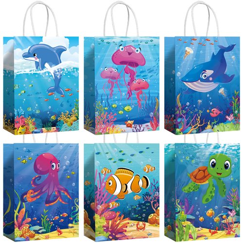Sea Animals Party Supplies Bags Gift Bags Paper Sea Life Gift Bags Colorful Ocean Animals Theme Goodie Candy Bags Under the Sea Party Favor Bags for Kids Girls Birthday Party Decorations (18)
