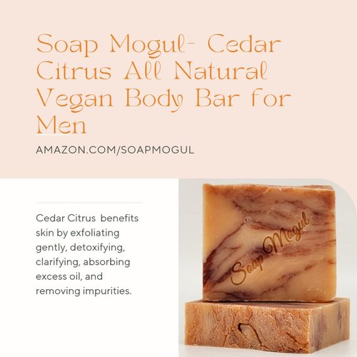 Soap Mogul All Natural Bar Soap for Men with Zero Grit, Cedar Citrus, Organic Coconut Oil, for dry and skin face. Great gift for your Husband, Dad, Brother, Boyfriend, 4.7oz