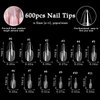 AddFavor 600pcs Almond Nail Tips, Medium Almond Gel X Nail Tips Clear Fake Nails Full Cover Acrylic Nail Tips for Extension Nail Manicure Salon Home DIY