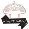 Araluky Happy 21st Birthday Decorations for Her with 21st Birthday Sash and Crown for Women, 21st Birthday Crown and Sash Happy Birthday Sash for Women 21st Birthday Gifts for Her Set