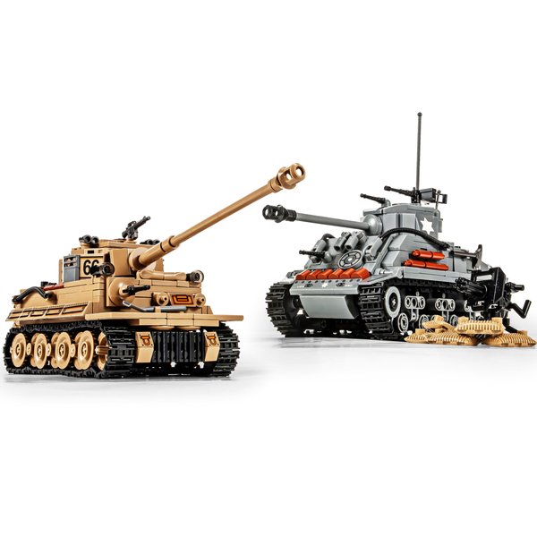 SEMKY Military Series Tiger Tank + M4 Sherman Tank 2 in 1 MOC Building Blocks（1180 Pieces）,WW2 Army Tank for Kid and Military Fan