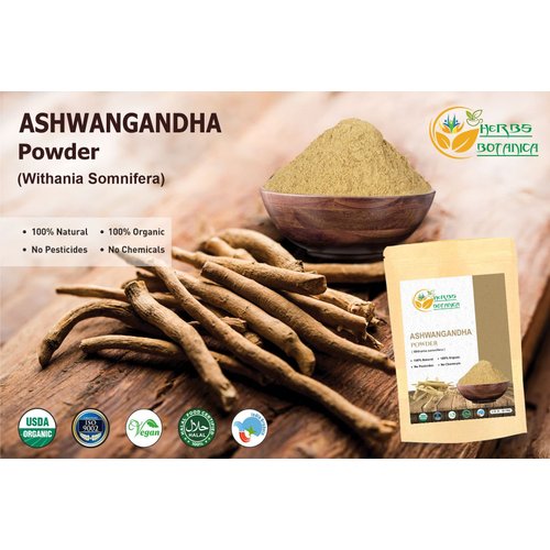 Herbs Botanica Organic Ashwagandha Root Powder Withania Somnifera Powder Ashwaganda Powder Ayurvedic Herbal Supplement Support and Strength 5.3 oz