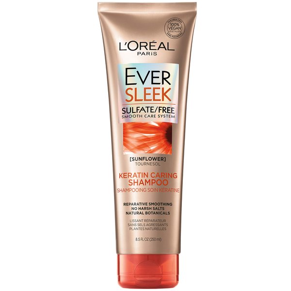 L'Oreal Paris EverSleek Sulfate Free Keratin Caring Shampoo, with Sunflower Oil, 8.5 Fl; Oz