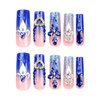 RUOKEXIN French Press on Nails Long Square Fake Nails Blue Acrylic False Nails with 5D Blue Rhinestones Charms Designs Gold Heart Charms Glitter Artificial Nails Luxury Stick on Nails for Women 24Pcs