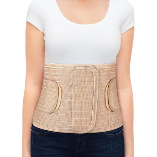 ORTONYX Abdominal Binder for Postpartum, C-Section, and Hernia Support - Belly Band for Women and Men - Adjustable Velcro, Breathable Fabric, Lower Back Support - Beige L/XL
