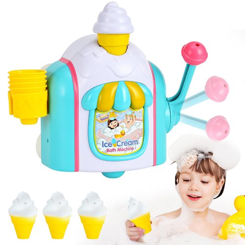 Bath Toys for Toddlers Ages 3-5,Ice Cream Foam Maker Bathtub Toy with Snap Buttons Not Fall,Bathtub Bubble Machine Pretend Cake Play Set for Kids Boys Girls 2 3 4 5 Years Old