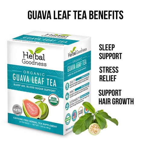 Guava Leaf Tea 24 Tea Bags - 100% Organic Natural Guava Leaves Tea - Hojas De Guayaba Organica for Immune Support, Digestion & Relaxation | Herbal Goodness