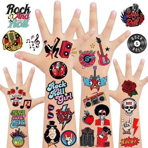 20 Sheet Rock N Roll Temporary Tattoos Stickers 240Pcs Music Rock Band Star Birthday Party Favors Decorations Supplies for Gifts Goodie Bags Fillers Prizes Rewards