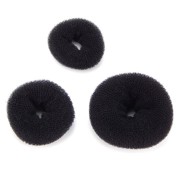 (Ship from USA) WOMEN HAIR BUN RING DONUT SHAPER 3 SIZE IN PACKAGE. (BLACK)JFO468UH12656