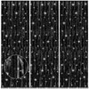 Accevo 3Pack Black Foil Fringe Curtains Party Streamers 3.2ft x 8.2ft Door Streamer Tinsel Streamers Black Party Decorations Photo Booth for Halloween New Year Holiday Celebration Party Decoration