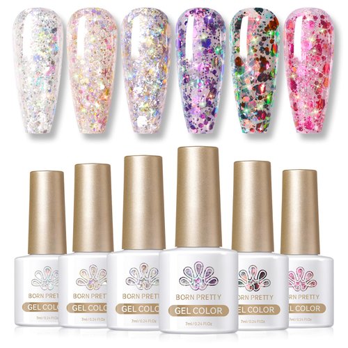 Born Pretty Glitter Sequins Gel Nail Polish Sparkly Shiny Pink Yellow Blue Green Gel Nail Polish ...