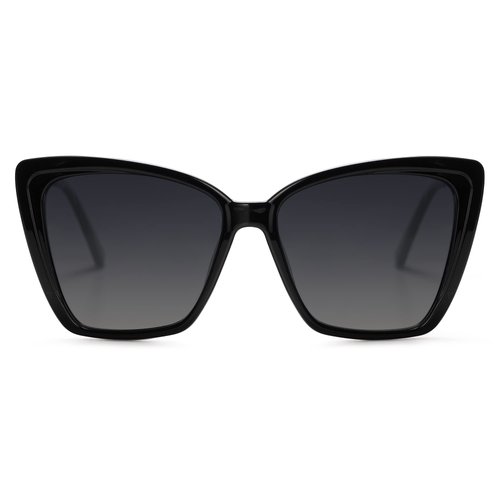 SOJOS Trendy Polarized Sunglasses For Women Retro Womens Oversized Square Cat Eye Sun Glasses UV Protection SJ2206 Black Frame Grey Lens