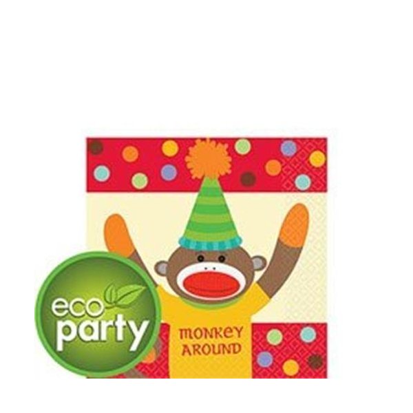 16 pc Sock Monkey Birthday Party Beverage Napkins