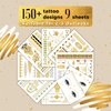 Boho Gold Temporary Tattoo Set, Body Glitter & Face Glitter Freckles for Women Sexy, 150+ Metallic Temporary Tattoos for Women Girls Kids for Bachelorette Party Beach Festivals Cosplay Dates, 9 Sheets
