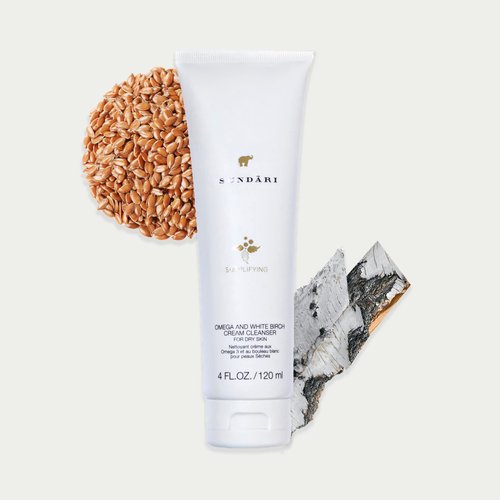SUNDARI Omega 3 & White Birch Cream Cleanser - 4 Fl Oz, Creamy Non-Foaming Cleanser, Sensitive Skin, Removes Make-up and excess Oils, Natural Skincare