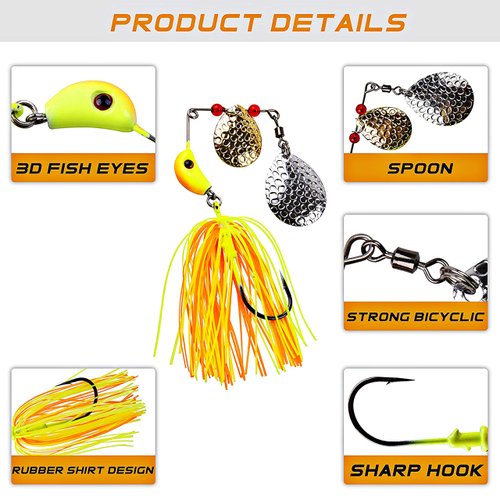 Spinner Baits Bass Fishing Lures Kit, 6/12pcs Metal Jig Hard Spinnerbait Buzzbait Kit Spinner Jig Lures for Bass Trout Salmon Walleye Freshwater Saltwater Fishing