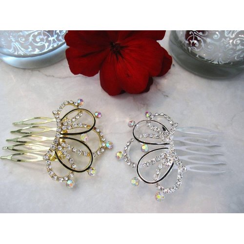 Crystal hair comb barrette clip bridal clip bridal barrette Set A: (Primary color: Silver)