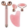 4-in-1 Face Massager and Gua Sha Set for Women, Rose Quartz Face Roller Skin Care Tools Electric Eye Massager Tool for Face Skin Roller