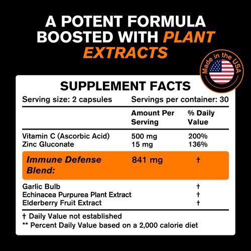Immune Support Vitamins - Elderberry with Zinc, Vitamin C, and Garlic for Adults - Sambucus Black Elderberry Capsules & Echinacea Immunity Renewal Complex - Powerful Vegan 10 in 1 Immune Defense