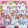 Newwiee 6 x 3.6 ft Building Blocks Birthday Backdrop Banner Birthday Fabric Photography Backdrop Party Decorations for Girls and Boys Birthday Party Supplies