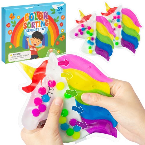 EZdhuawuse 2P Unicorn Color Sorting Sensory Toys, Fine Motor Skill Game Learning Toys for Toddlers, Color Matching Toys Preschool Activities Educational for Autism Kids, Calm Down Supplies for Kids 3+