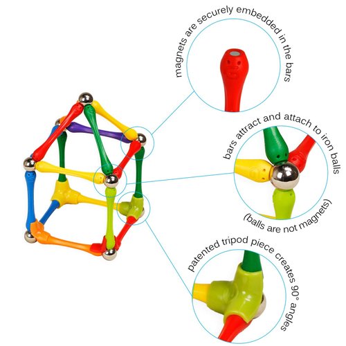 Goobi Magnetic Building Sticks Blocks Toys Magnet Construction Set Tiles Toy Montessori STEM Educational Toys for Ages 3 4 5 6 7 8 Kids (110 Pcs, 110, Pieces)