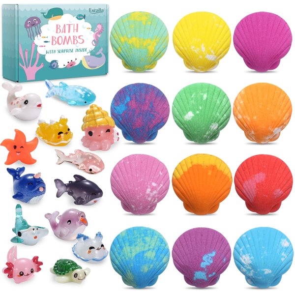 Bath Bombs for Kids with Toys Inside for Girls Boys - 12 Handmade Kids Bubble Bath Fizzies Bomb with Surprise Sea Animals Toys, Moisturize Gentle and Kids Safe (Toy May Vary)
