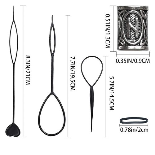 24 PCS Viking Hair Beads Beard Hair Beard Beads 6 PCS Pull Hair Pin Quick Beader 100 PCS Black Rubber Bands and a Bag