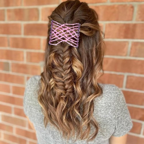 4 Pieces Elastic Hair Comb Clips Magic Stretchy Double Comb Hair Clips for Girls Women Hairstyle Hair Accessories (Beads-Pink,Red,White,Blue)