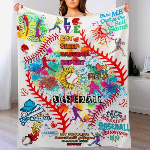 Baseball Blanket, Baseball Gifts for Boys Girls Ultra Lightweight Soft Plush Flannel Letter Printed Throws Blanket for Sofa Bed Couch Throw 60"X50" M6