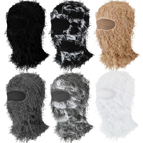 Ramede 6 Pcs Distressed Balaclava Ski Mask Full Face Balaclava Mask Knitted Cool Windproof Mask for Men Women for Cold Winter (Light Colors)