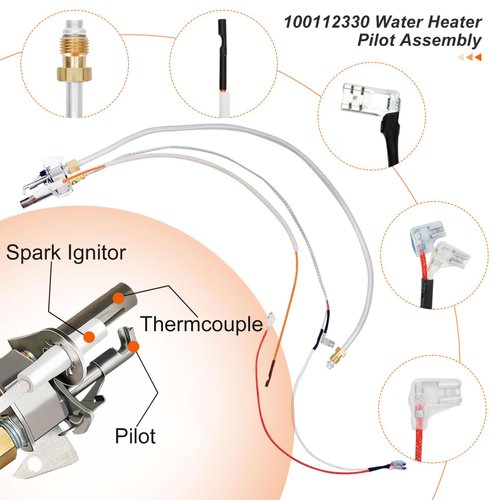 Upgrade 100112330 Water Heater Pilot Assembly, Replace 9007876 Thermopile for Water Heater, Compatible with 300 301 Series Whirlpool Water Heater Parts & A.O.Smith, American, State, Kenmore, Reliance