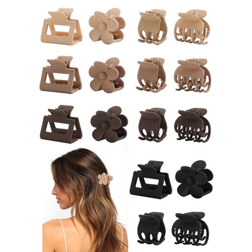 16 PCS Small Hair Clips for Women & Girls, Durable Matte Claw Clips for Thin Hair, Strong Hold NonSlip Medium Hair Claw Clips, Mini Hair Clips, Cute Hair Accessories, 4 Shapes Christmas Gifts Holiday