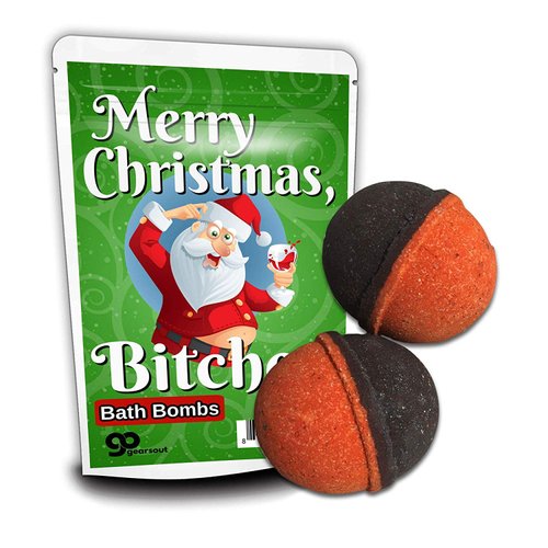 Merry Christmas Btches Bath Bombs - Funny Bath Gift for Women and Men - Handcrafted, Black Cherry Scent, Made in America, 2 Count