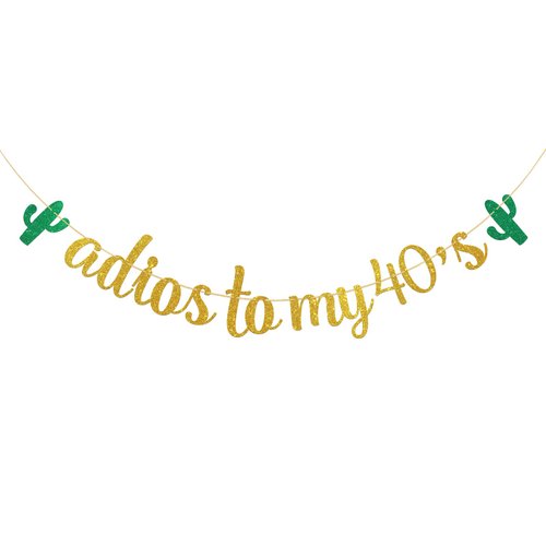 Dalaber Adios to My 40's Banner - Mexican Gold Glitter 49th,50th Birthday Party Decoration for Women, Men - Mexican Fiesta Theme Birthday Party Supplies