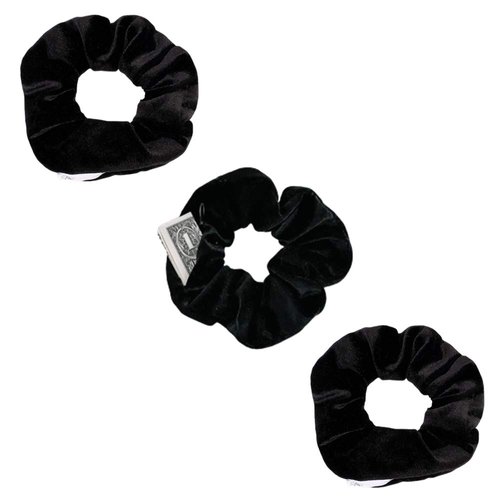 SUNEBOIZ Zipper Scrunchies, Pocket Scrunchie, SECRET & HIDDEN, Velvet Hair Ties Bracelet, Compatible with Apple AirPods 3&2&1, Key Money Chapstick Storage Bag, Elastics Hair Band (3PCS Black)