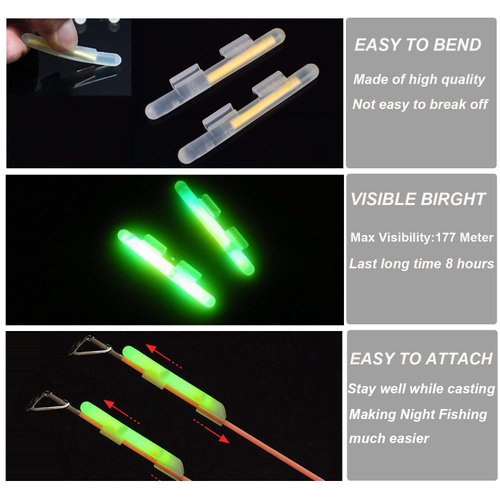 THKFISH Fishing Glow Sticks Rod Tip Glow Sticks Fishing Rod Floats Glow Sticks Fishing Rod Night Fishing Light Fishing Green Fluorescent Light 20pcs(10bags) #L