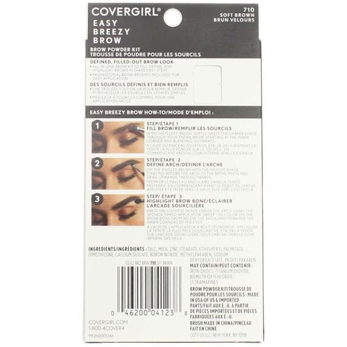 COVERGIRL - Easy Breezy Brow Powder Kit, three shades brow definer, professional double-ended angled brush, effortless, 100% Cruelty-Free(Packaging May Vary)