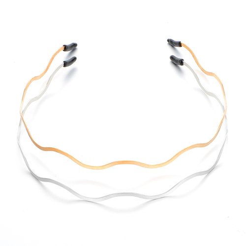2PCS Modern Metal Headband Women Retro Big Wavy Headband Wire Headbands for Women Trendy Thin Gold Metal Hair Band for Women's Hair Elastic Gold and Silver Designer Hair Accessories for Bridal Wedding