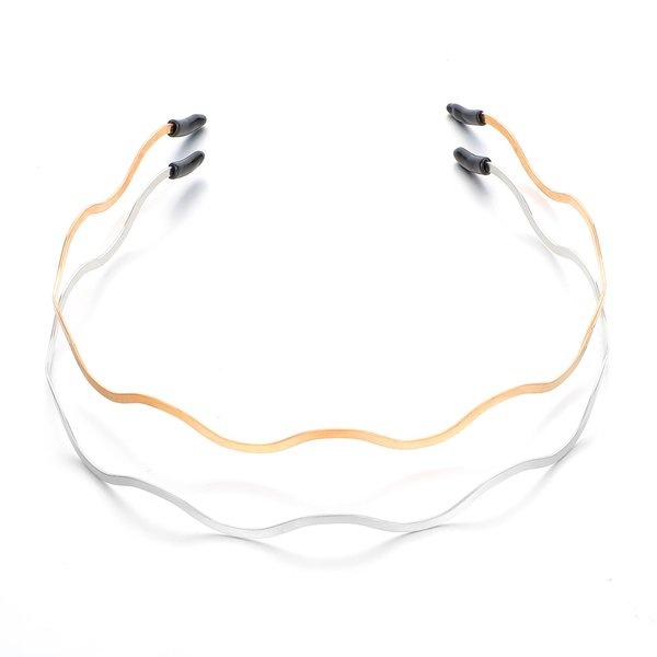 2PCS Modern Metal Headband Women Retro Big Wavy Headband Wire Headbands for Women Trendy Thin Gold Metal Hair Band for Women's Hair Elastic Gold and Silver Designer Hair Accessories for Bridal Wedding