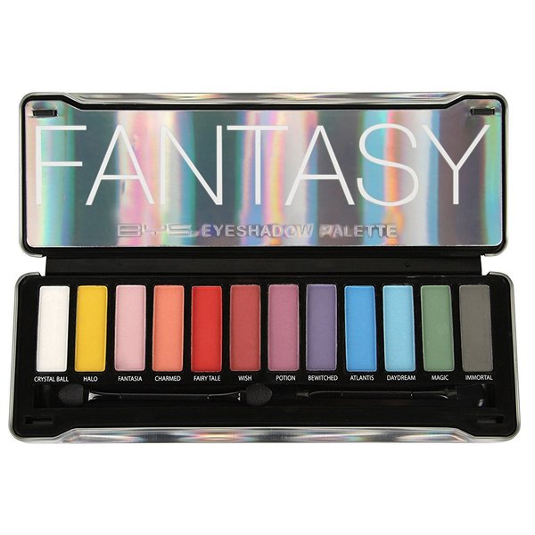 BYS Fantasy Matte Neon Eyeshadow Palette Tin with Mirror and Dual End Applicator 12 Shades
